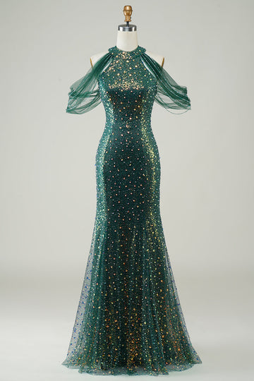 Sparkly Dark Green Sequin Mermaid Long Formal Dress